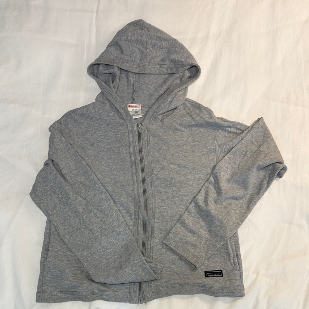 Champion Sweater Women’s S Gray Crop Top Full Zip Hoodie Sweatshirt